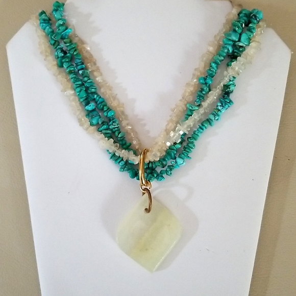 Vintage Boho Turquoise Agate & Moonstone Necklace - Picture 15 of 15